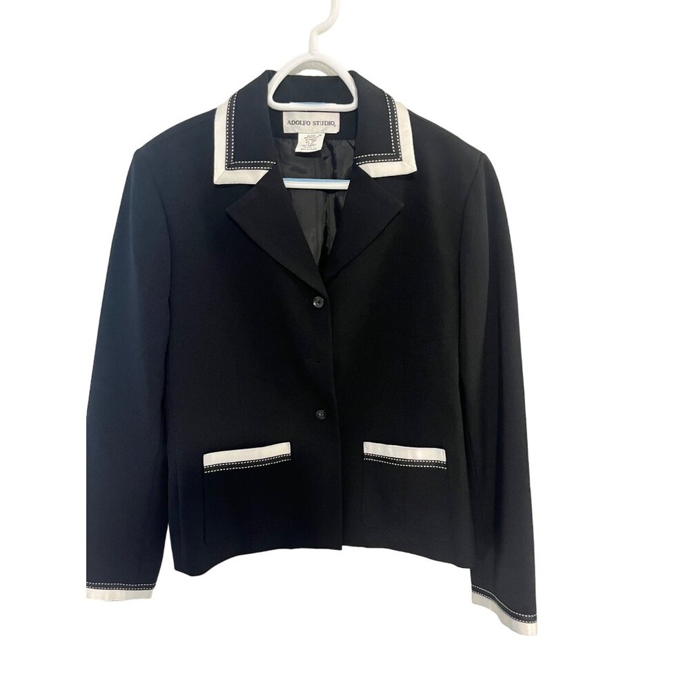 Adolfo Studio Black White Womens Blazer Jacket Size 8